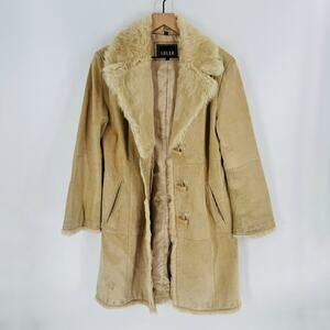 ADLER Women's Tan Shearling Coat with Faux Fur Collar